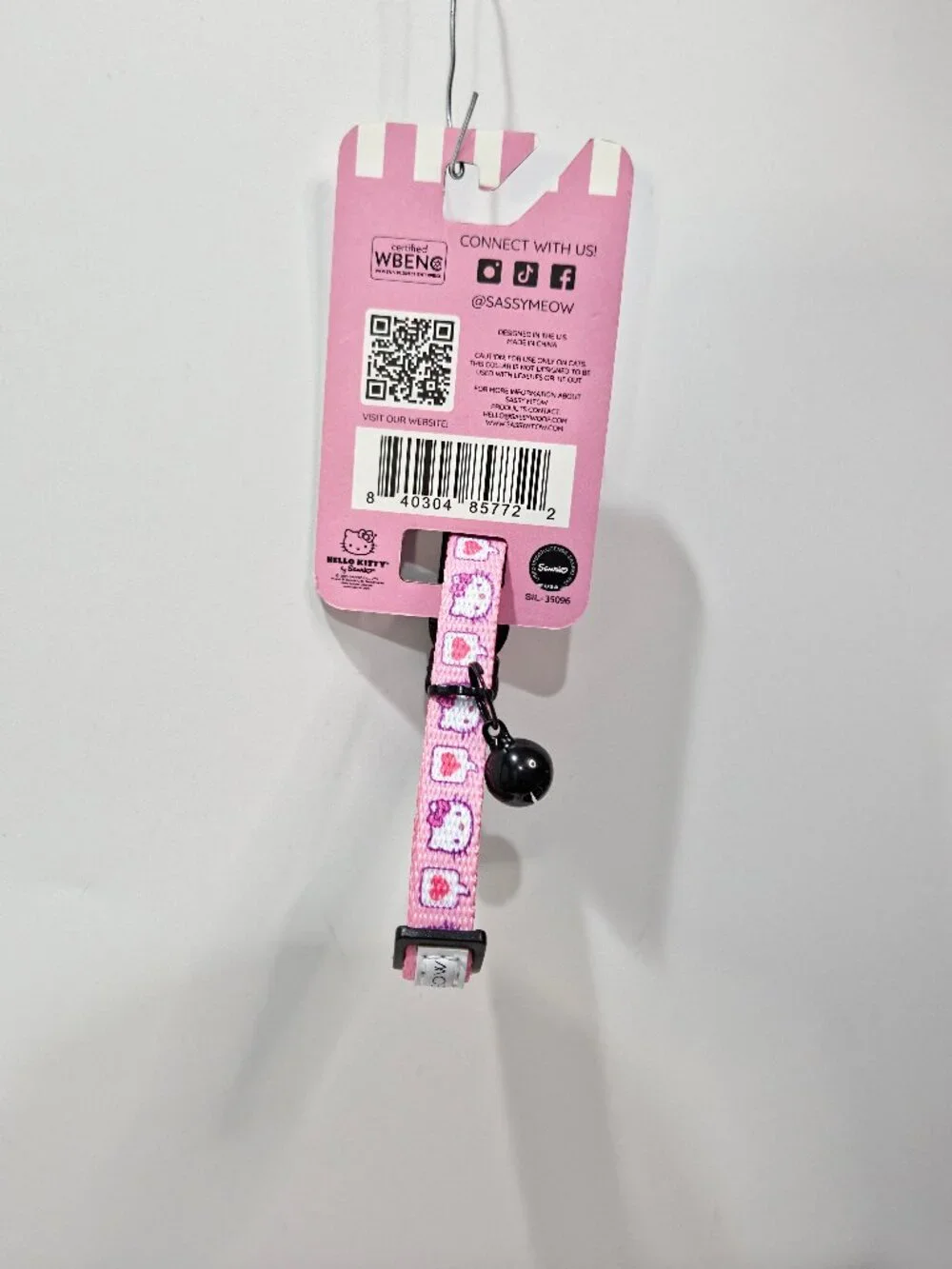 Sassy Meow, Hello Kitty Cat Collar, Pink, SM, NEW